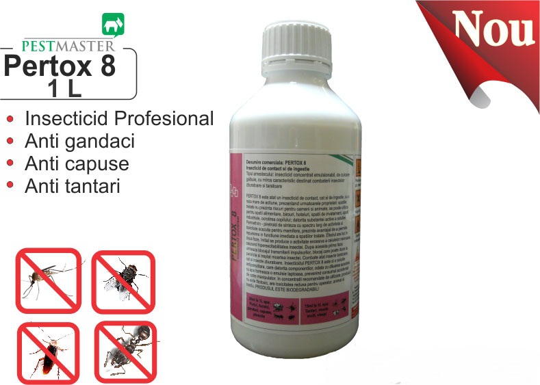 Solutie anti gandaci, muste, tantari, purici, capuse - Pertox 8 1L  